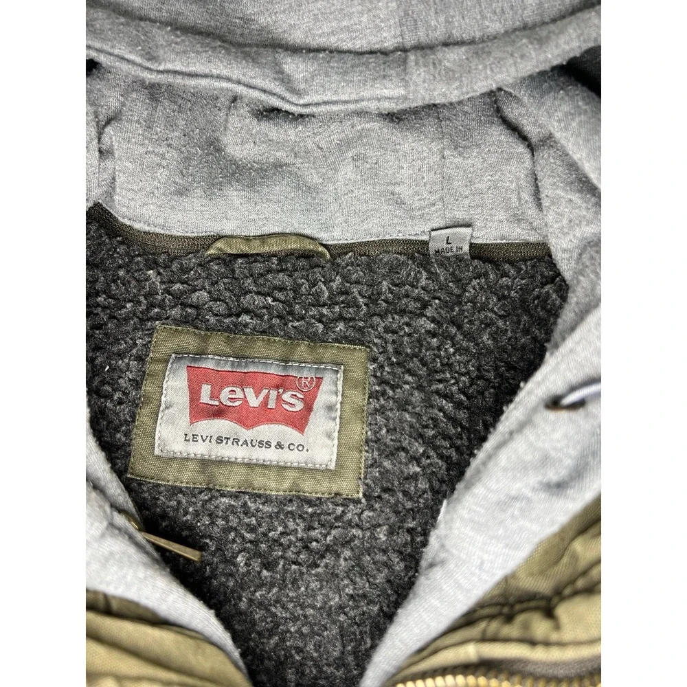 Levi's Olive Sherpa Lined Hooded Military Jacket Men's Size‎ L Full Zip